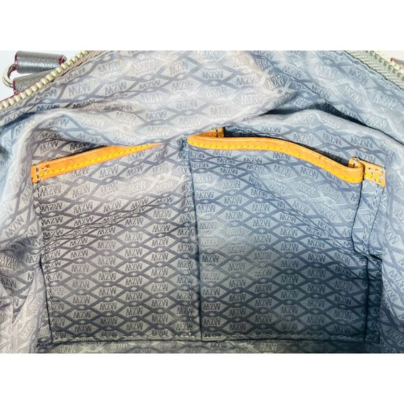 MZ Wallace Jane Glazed Linen Beige Satchel Leather Handles Pockets Large Capac - Picture 9 of 11